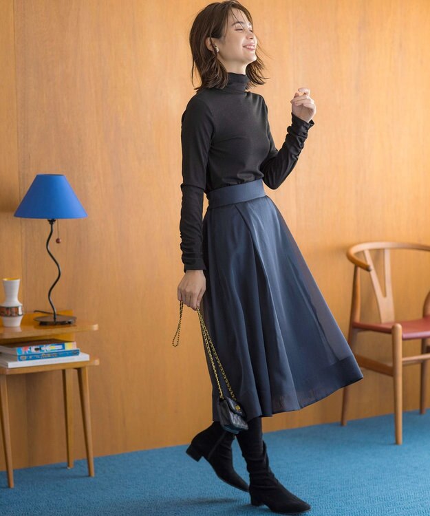 組曲 L ラメシアーリブタートル カットソー ブラック系