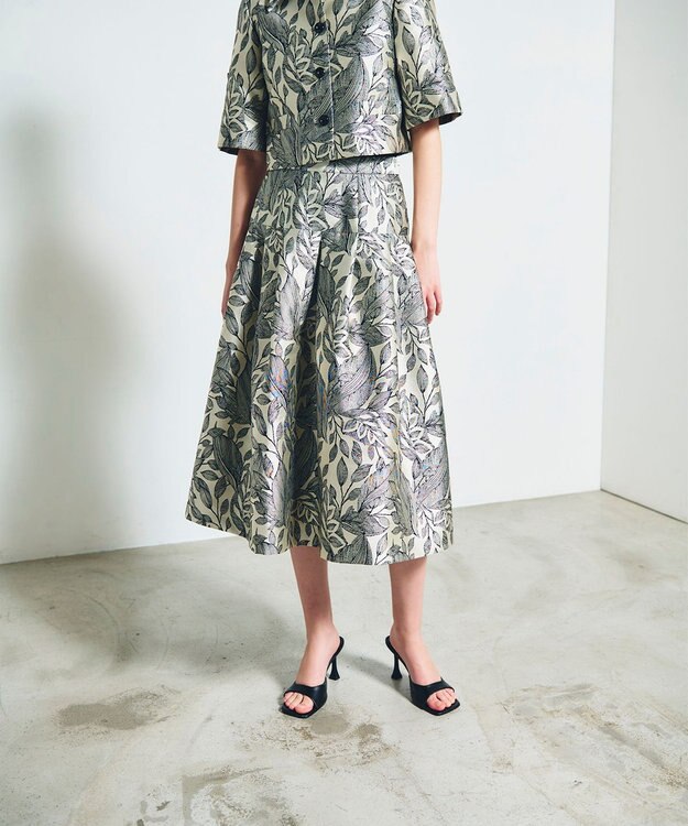 GRACE CONTINENTAL ボタニカルジャガードスカート キナリ