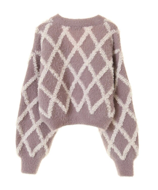 earth music&ecology シャギーダイヤ柄ショートニットカーディガン Pink