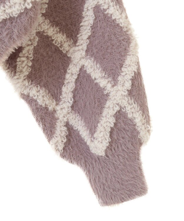 earth music&ecology シャギーダイヤ柄ショートニットカーディガン Pink