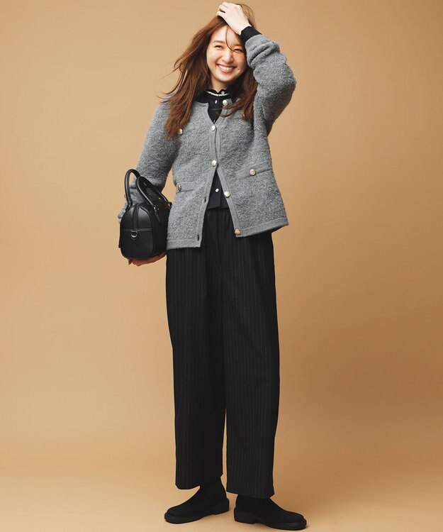 ANY SIS 【洗える】ラメキライージードロスト パンツ ブラックストライプ