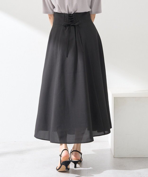 earth music&ecology シアーバックレースアップフレアスカート Black