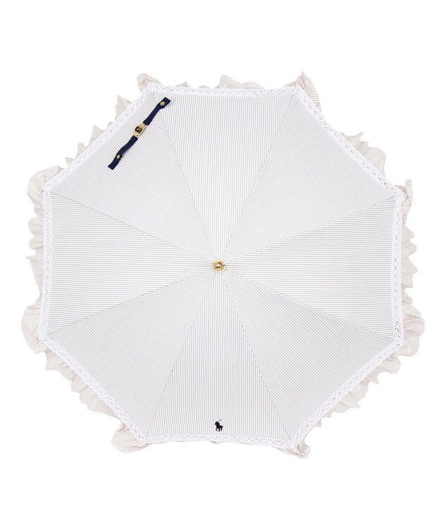 MOONBAT POLO RALPH LAUREN 晴雨兼用日傘 長傘 ストライプフリル／遮光 遮熱 UV ベージュ