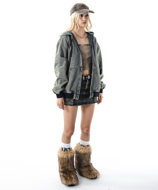 WEGO 【ユニセックス着用ITEM】フードデニムブルゾン デニム淡加工色