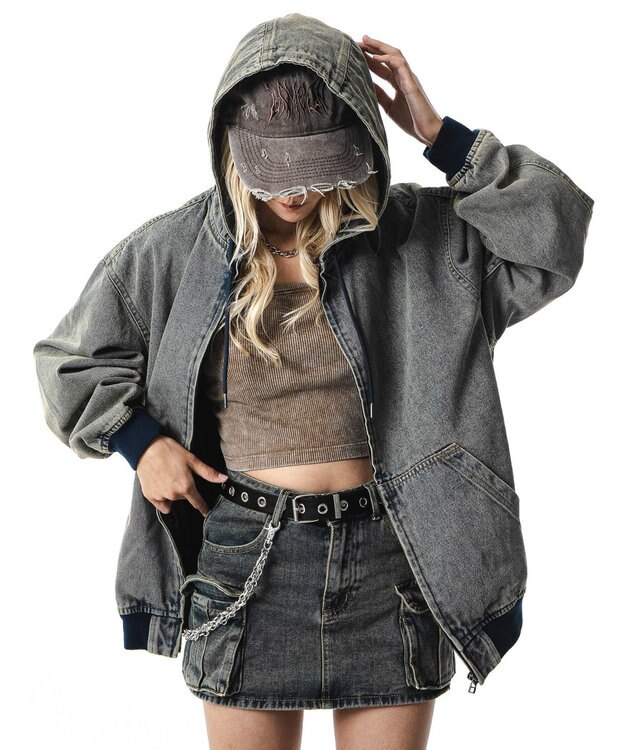 WEGO 【ユニセックス着用ITEM】フードデニムブルゾン デニム淡加工色