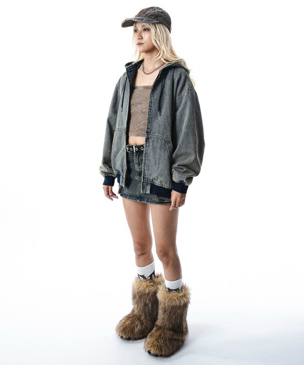 WEGO 【ユニセックス着用ITEM】フードデニムブルゾン デニム淡加工色