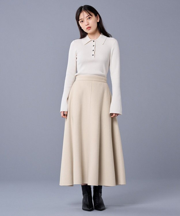 uncrave 【洗濯機洗い可】リブ フレアスリーブポロニット（uncrave STANDARD） エクリュ