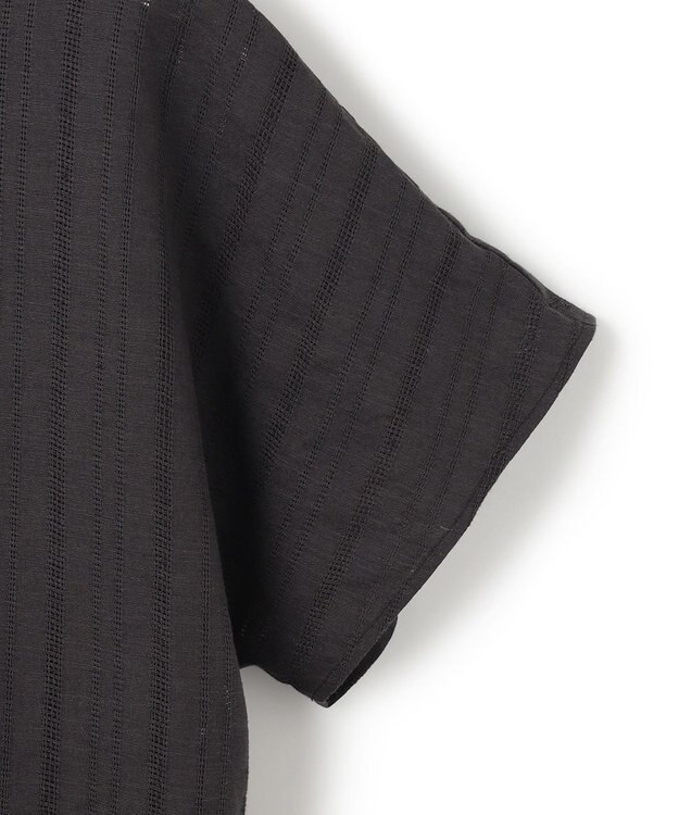 23区 L 【洗える】カラミ ストライプ ペプラム ブラウス ダークブラウン系