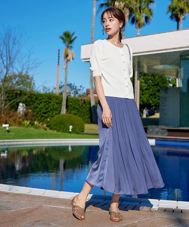 Tiaclasse  【洗える】ハーフスリーブサマーニットカーディガン オフホワイト