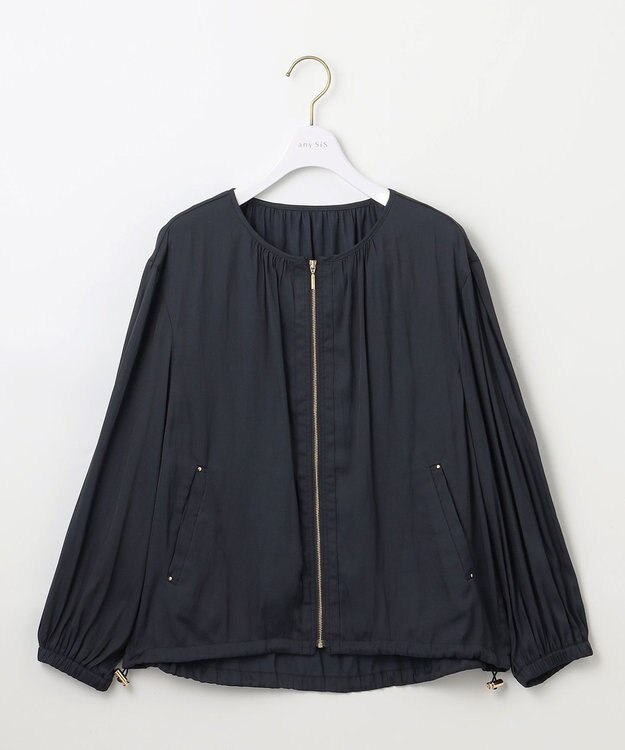 ANY SIS S 【接触冷感・速乾・UVカット】ツヤテロギャザー ブルゾン ネイビー