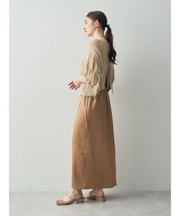 YECCA VECCA 2wayフリンジリボンニット Beige