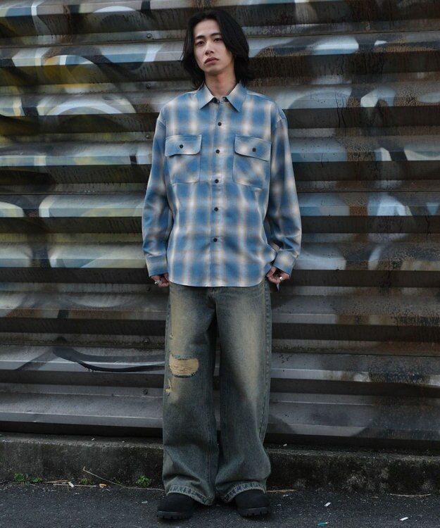 WEGO 【ユニセックス着用ITEM/SMLサイズ展開】オンブレチェックシャツ（LS） 柄4