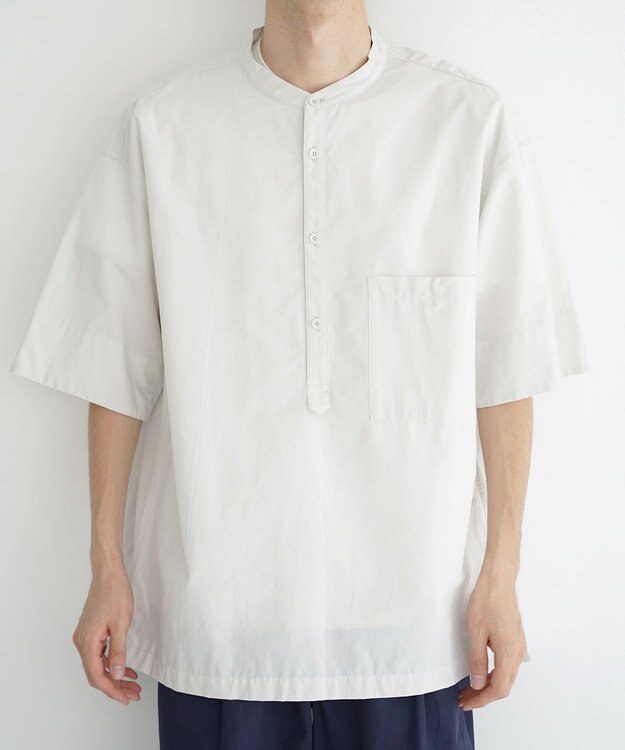 WHITE MAILS 【UNISEX】COTTON PAPER POPLIN BAND COLLAR PULLOVER シャツ オフホワイト