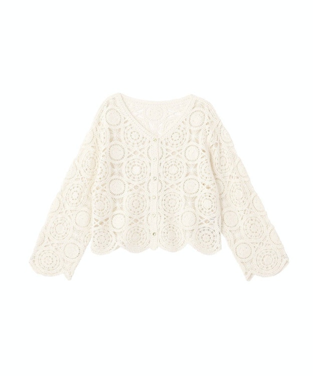 AMERICAN HOLIC クロシェニットVネックカーディガン Off White