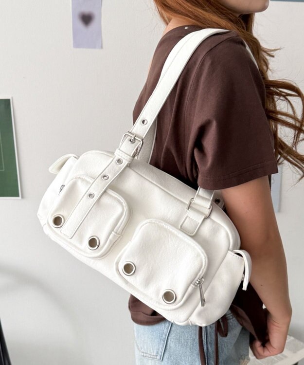 WEGO アイレットデザインボストンバッグ ホワイト