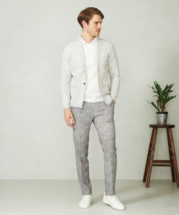 JOSEPH ABBOUD 【軽い/洗える】スラブギマボーダーニットカーディガン ライトグレー系1