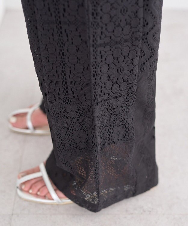 earth music&ecology 【セットアップ対応】【WEB・一部店舗限定】パッチワークレースパンツ Black