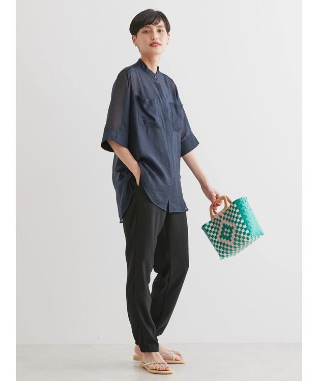 AMERICAN HOLIC シアーバックフレアＷポケットシャツチュニック Navy