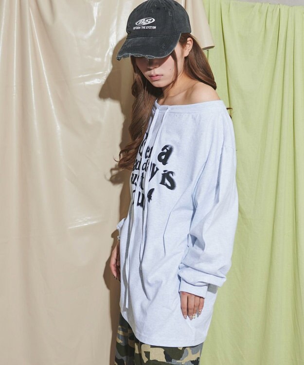 WEGO ドローストリングロゴオフショル 杢グレー