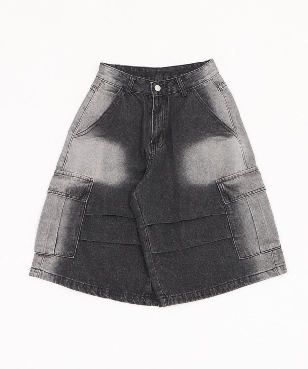 WEGO フラップポケットニータックカーゴハーフパンツ ブラック