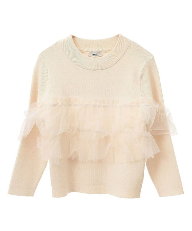 earth music&ecology 胸元チュールドッキングニットプルオーバー Ivory