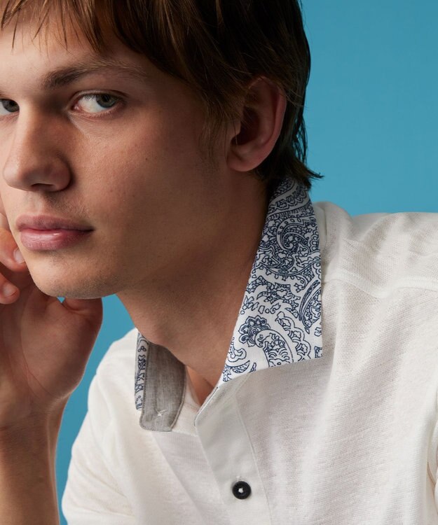 JOSEPH ABBOUD 【リネン素材/吸水速乾/日本素材】リネンハニカム ダディ ポロシャツ ホワイト×ペイズリー