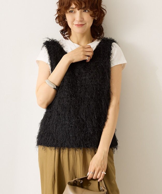 AMERICAN HOLIC 【前後2way】サイドスリットシャギーベスト Black