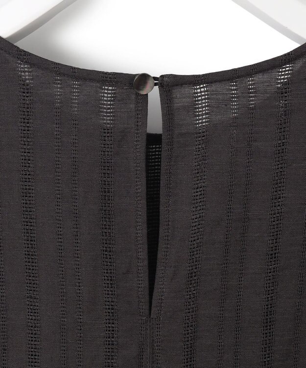 23区 L 【洗える】カラミ ストライプ ペプラム ブラウス ダークブラウン系