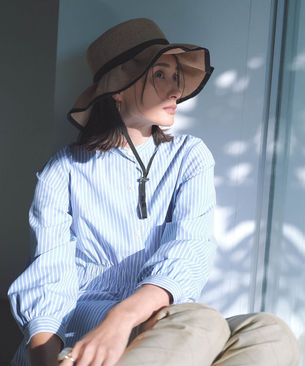 J.PRESS LADIES 【洗える・接触冷感・UVケア】エステネージュストライプ シャーリング  ブラウス サックスストライプ系