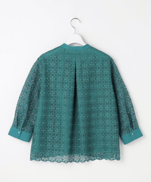 自由区 S ジオメトリックレース ブラウス ターコイズ