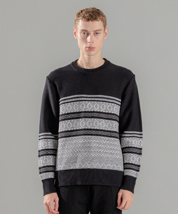 JOSEPH HOMME レボソジャガード 　クルーネックニット ブラック系3