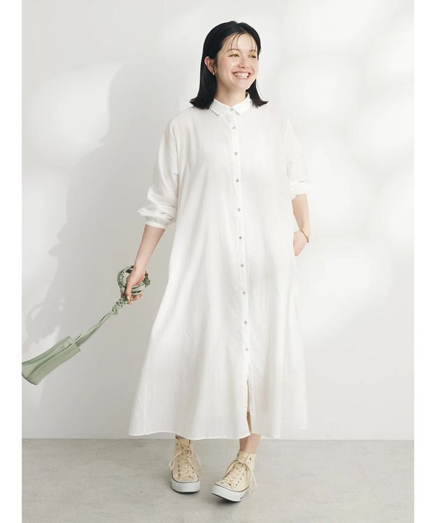 CRAFT STANDARD BOUTIQUE インド綿Ａラインシャツワンピース Off White