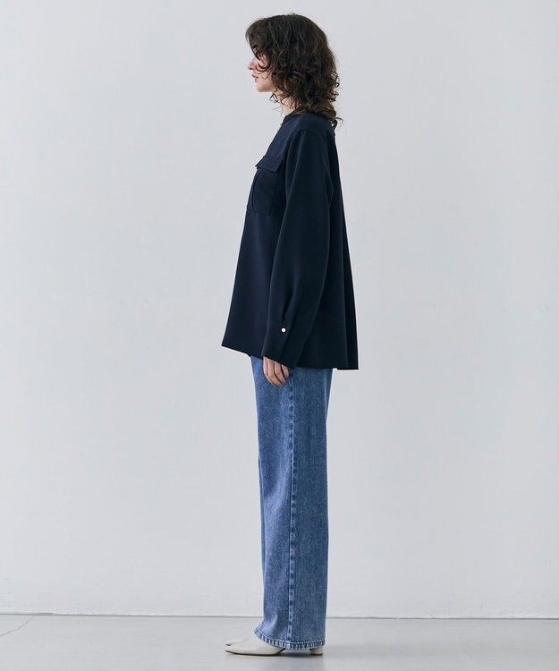 BEIGE， 【洗える】JASMINE / スタンドカラージップブラウス Navy