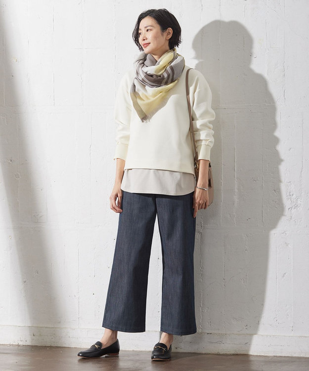 J.PRESS LADIES L ニットコンビ カットソー アイボリー系