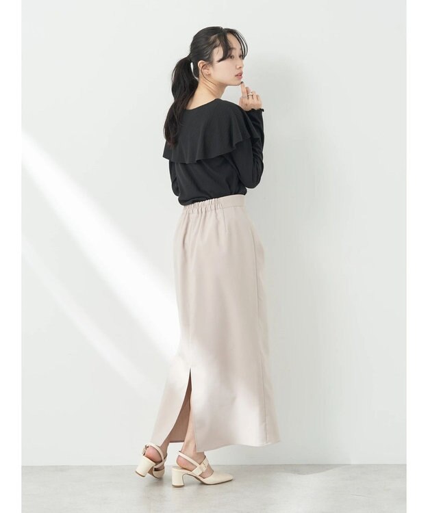 earth music&ecology ギャザーナロースカート Gray Beige