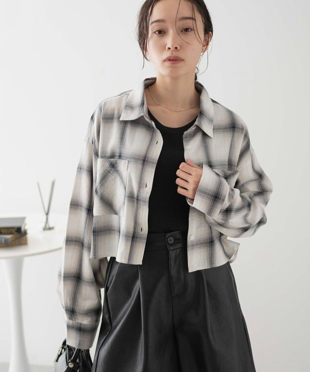 WEGO オンブレチェックショートシャツ ホワイトチェック1