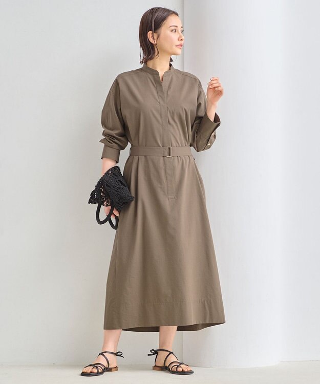 自由区 L 【洗える】ストレッチタイプライターシャツ ワンピース ブラウン系