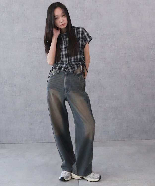 WEGO 【新色追加/美脚/XSSMLサイズ展開】ストレートデニムパンツ デニム濃加工色