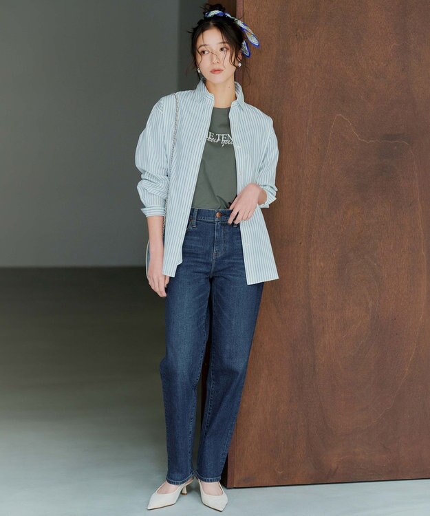 23区 【CLASSY.5月号掲載/洗える】CANCLINI ベーシック シャツ ホワイト×グリーンストライプ