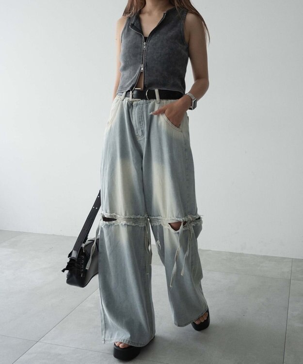 WEGO スリットダメージルーズデニム デニム