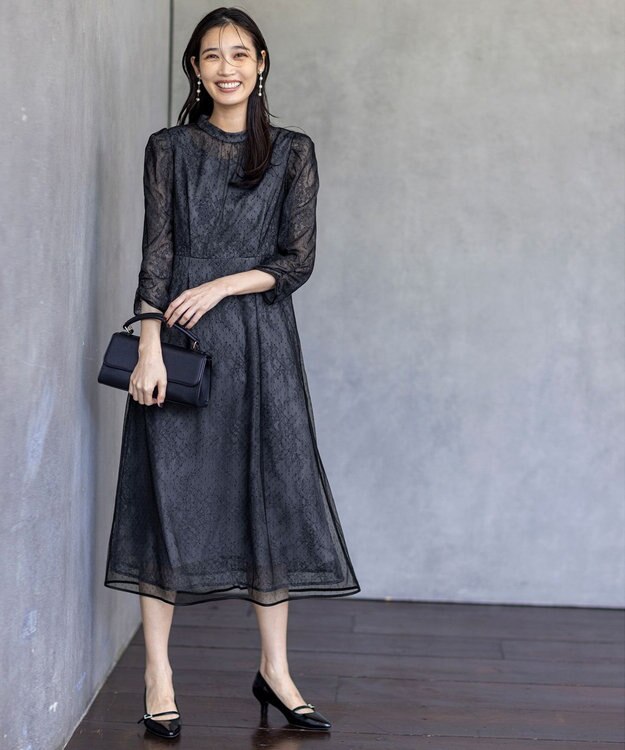 ANY SIS 【Lily calin】バイカラードットチュール ドレス ブルーグレー