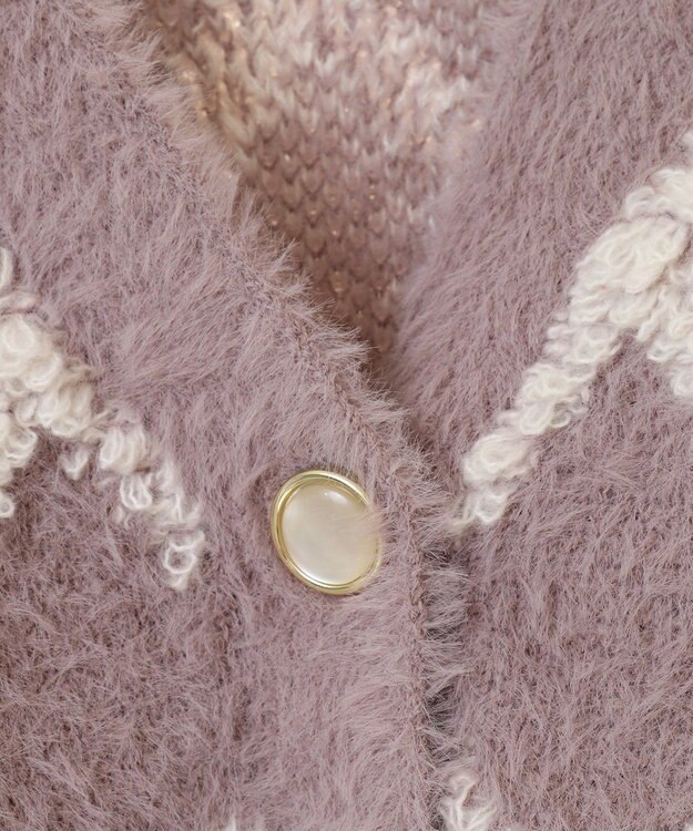 earth music&ecology シャギーダイヤ柄ショートニットカーディガン Pink