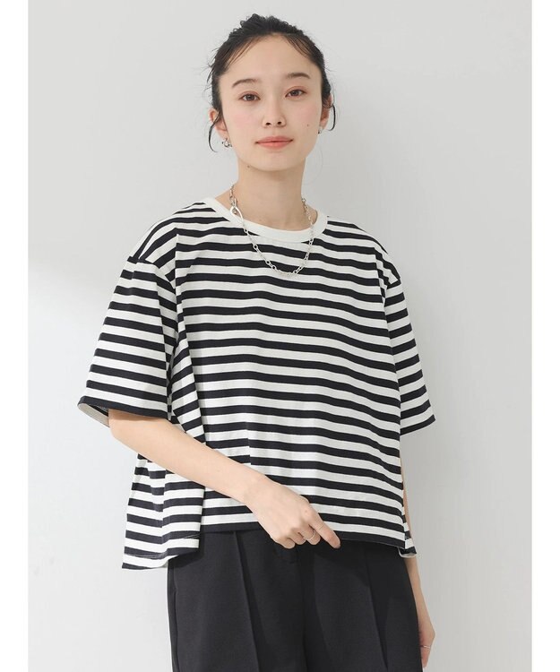 earth music&ecology バックタッククロップドＴ Border