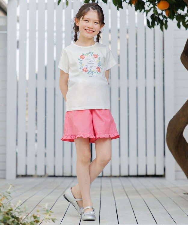 組曲 KIDS 【150-160㎝】 フラワーリースTeeシャツ オフホワイト