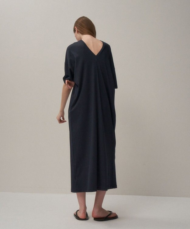 ATON 80/ FRESCA SMOOTH | クルーネックドレス NAVY