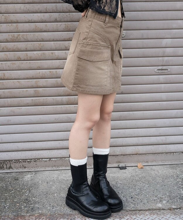 WEGO ヴィンテージウォッシュカーゴミニスカート ベージュ