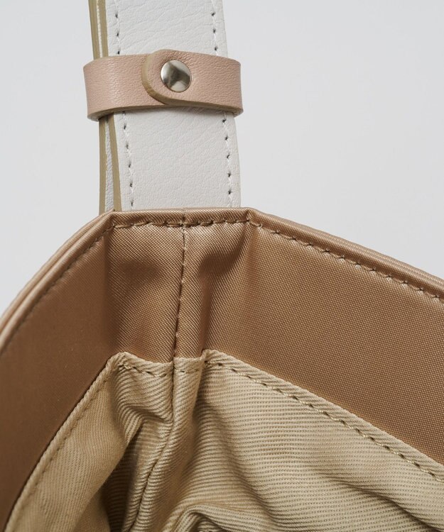 russet バイカラーレザーベルトフラットショルダーバッグ(SF-278) PinkBeige