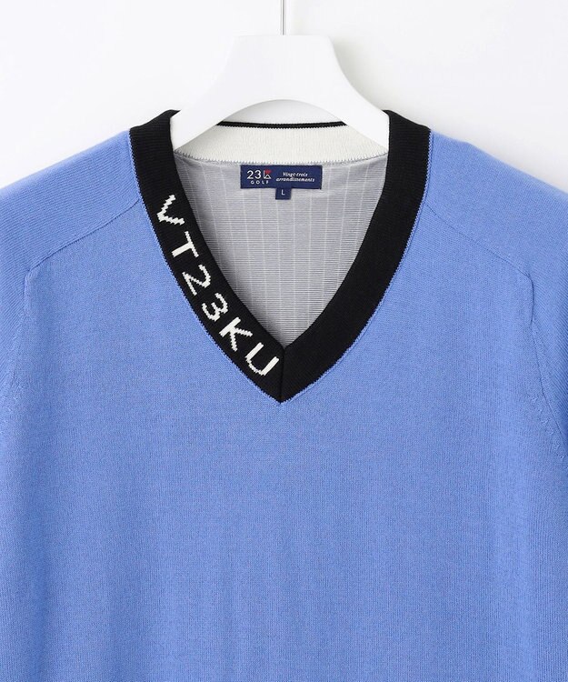 23区GOLF 【MEN】【手洗い可】裏地付き Vネックニット サックスブルー系