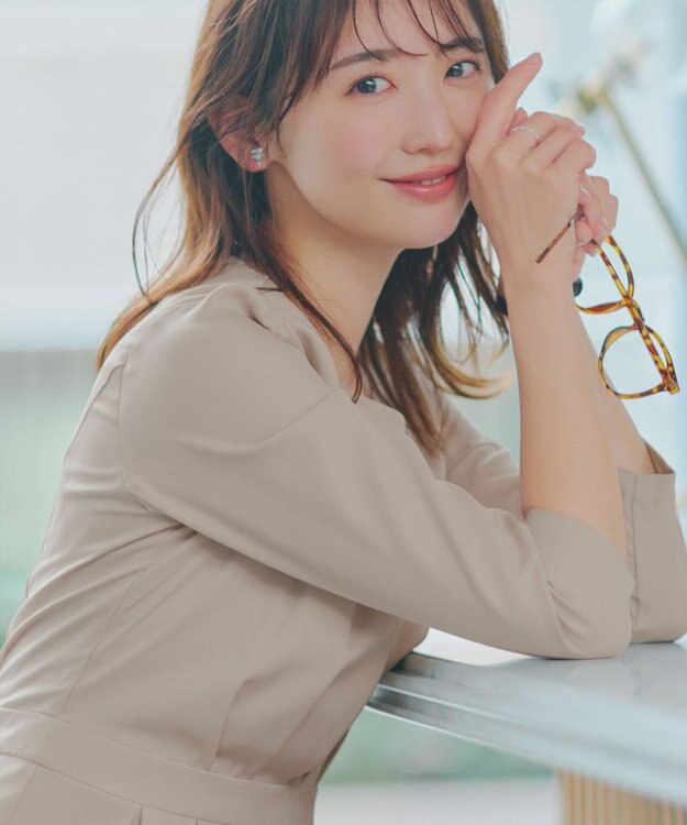 Tiaclasse 【おのののかさん着用】半袖&長袖選べる袖丈・タックフレアワンピース 長袖グレージュ