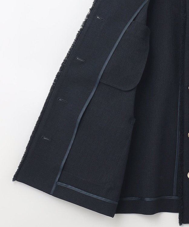 J.PRESS LADIES ナチュラルツイードストレッチ ノーカラー ジャケット ネイビー系